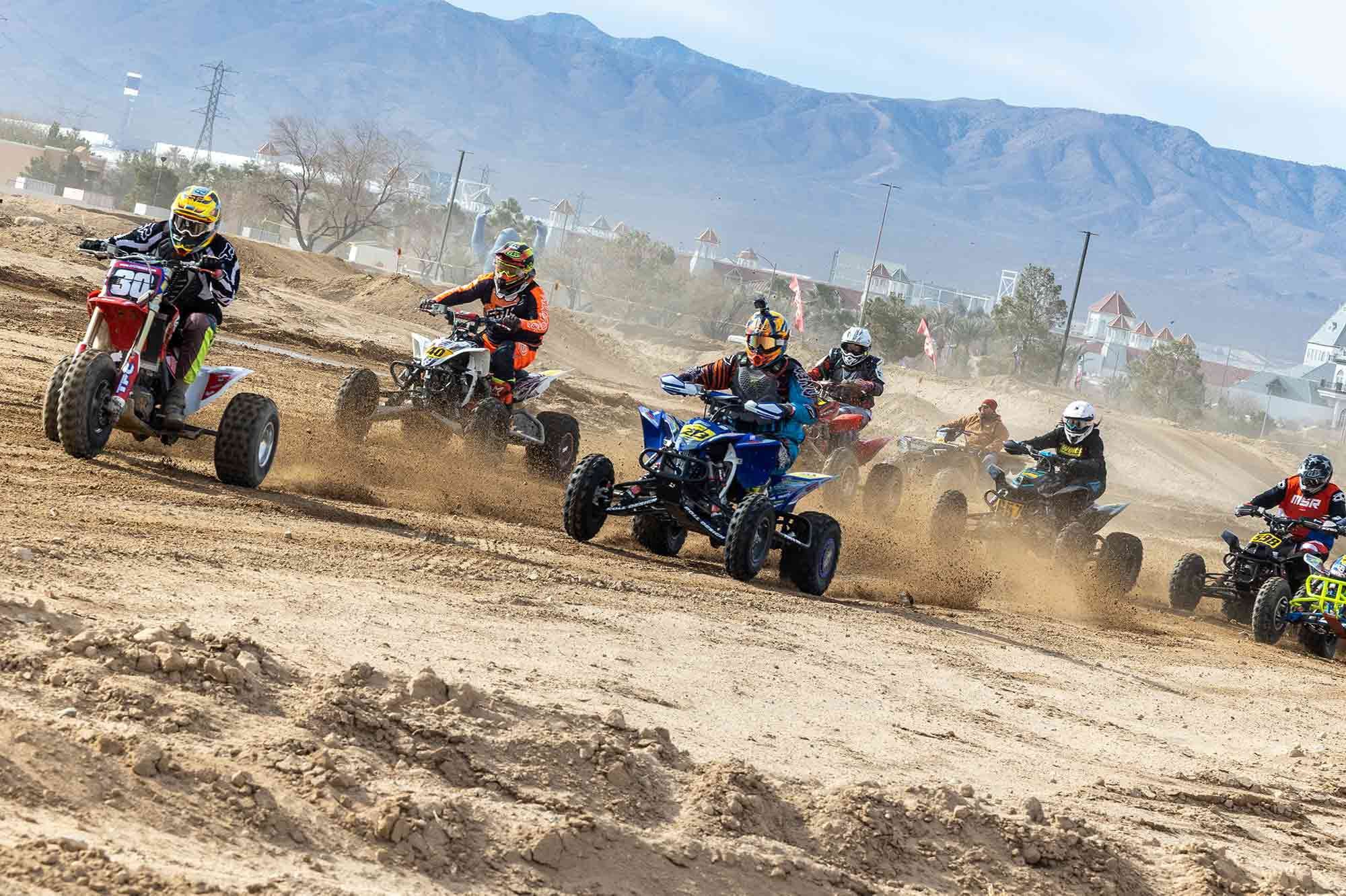 Dave Ham, on his No. 30 TPC trike, holeshots the 50+ age group ATV class at WORCS 2022 Round 1 in Primm, Nevada.