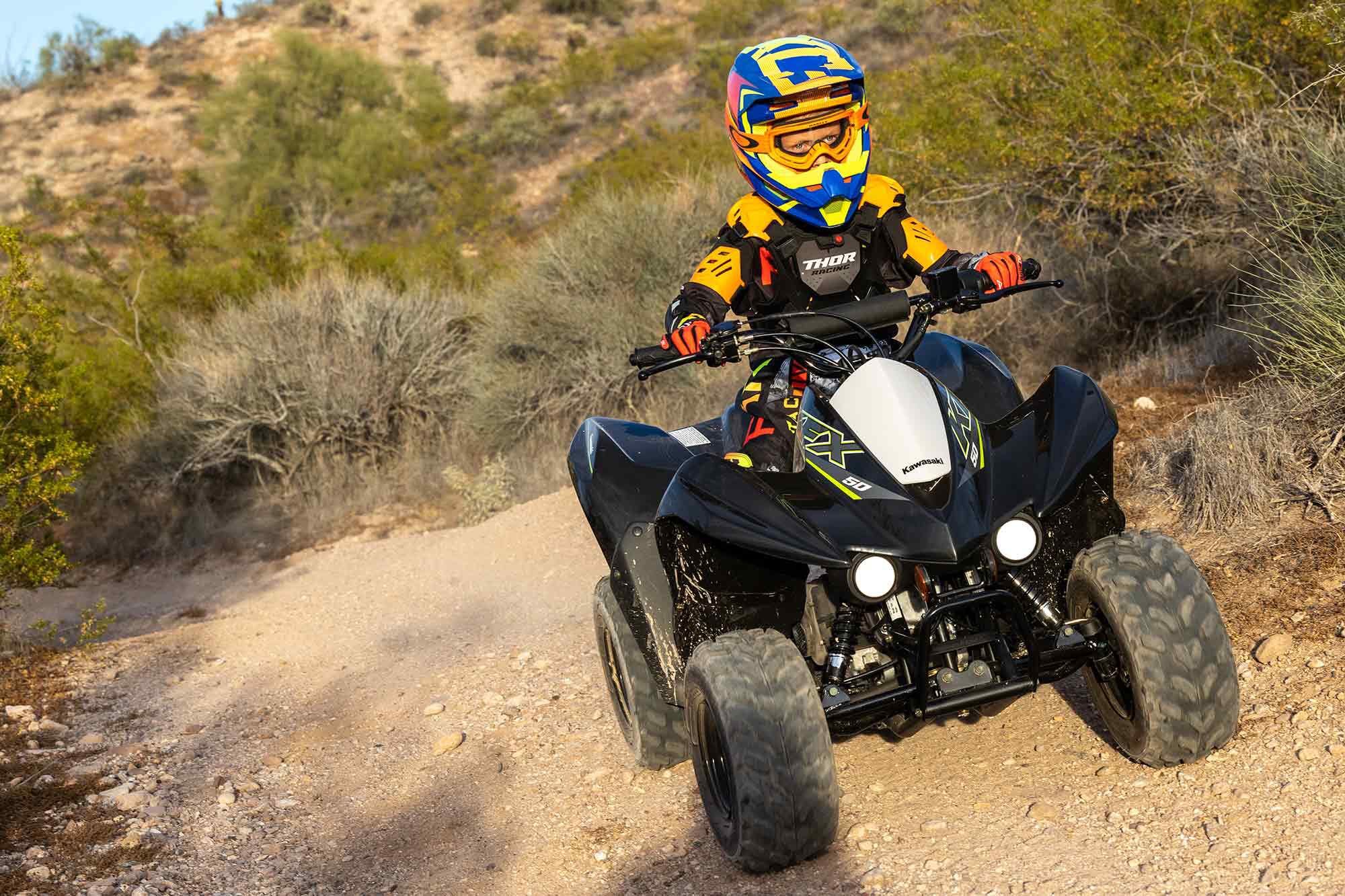 Built for riders aged 6 and up, the KFX50 is a great choice for teaching kids responsible ATV riding.