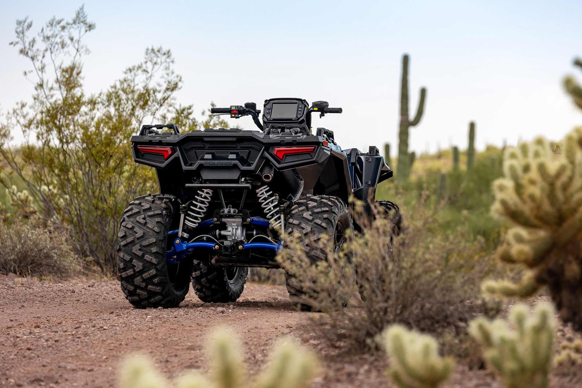 Arched high-clearance A-arms provide additional ground clearance at the front and rear.