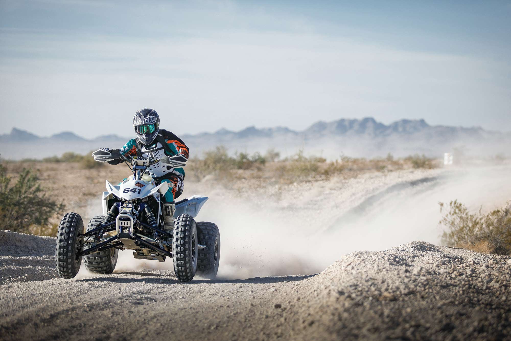 Kyle Ferry pilots his No. 641 Suzuki QuadSport LT-R450 to second place in the Expert Ironman class.