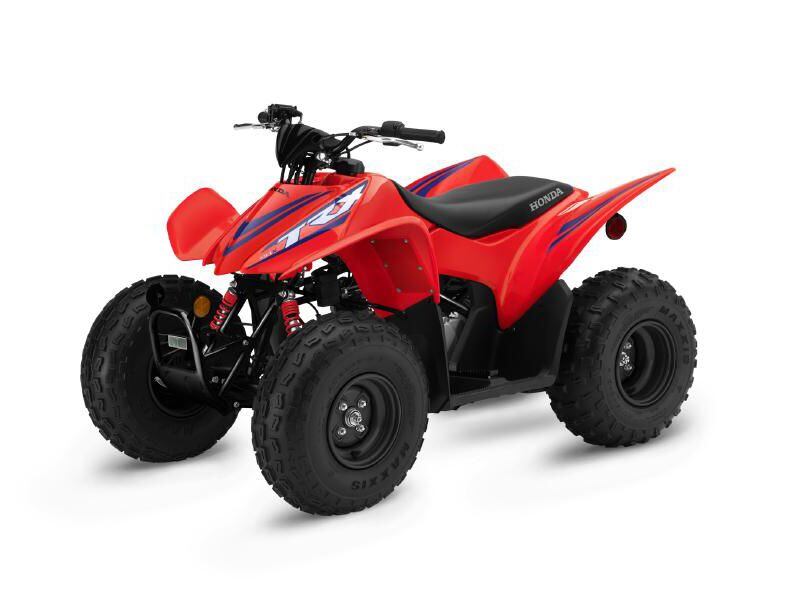 The 2024 Honda TRX90X is a sport ATV aimed at the youth market, and features a semiautomatic transmission and an adjustable throttle controller.