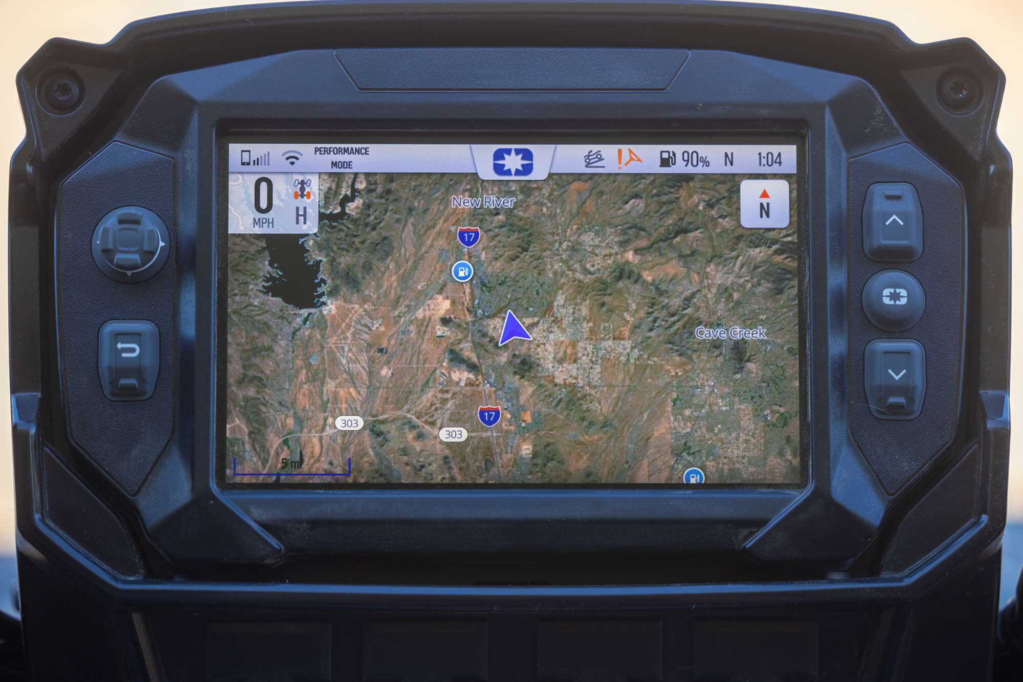 Ride Command 7-inch glove-touch display with full-color satellite GPS screen.