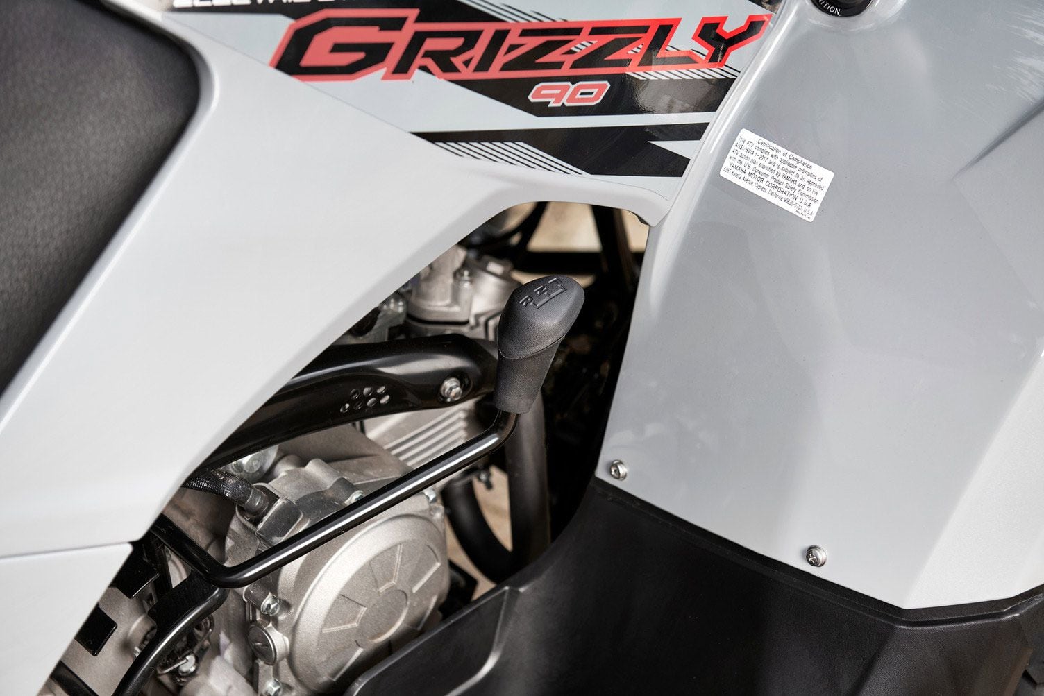 The Grizzly 90 uses a CVT transmission that includes forward, neutral, and reverse gears.